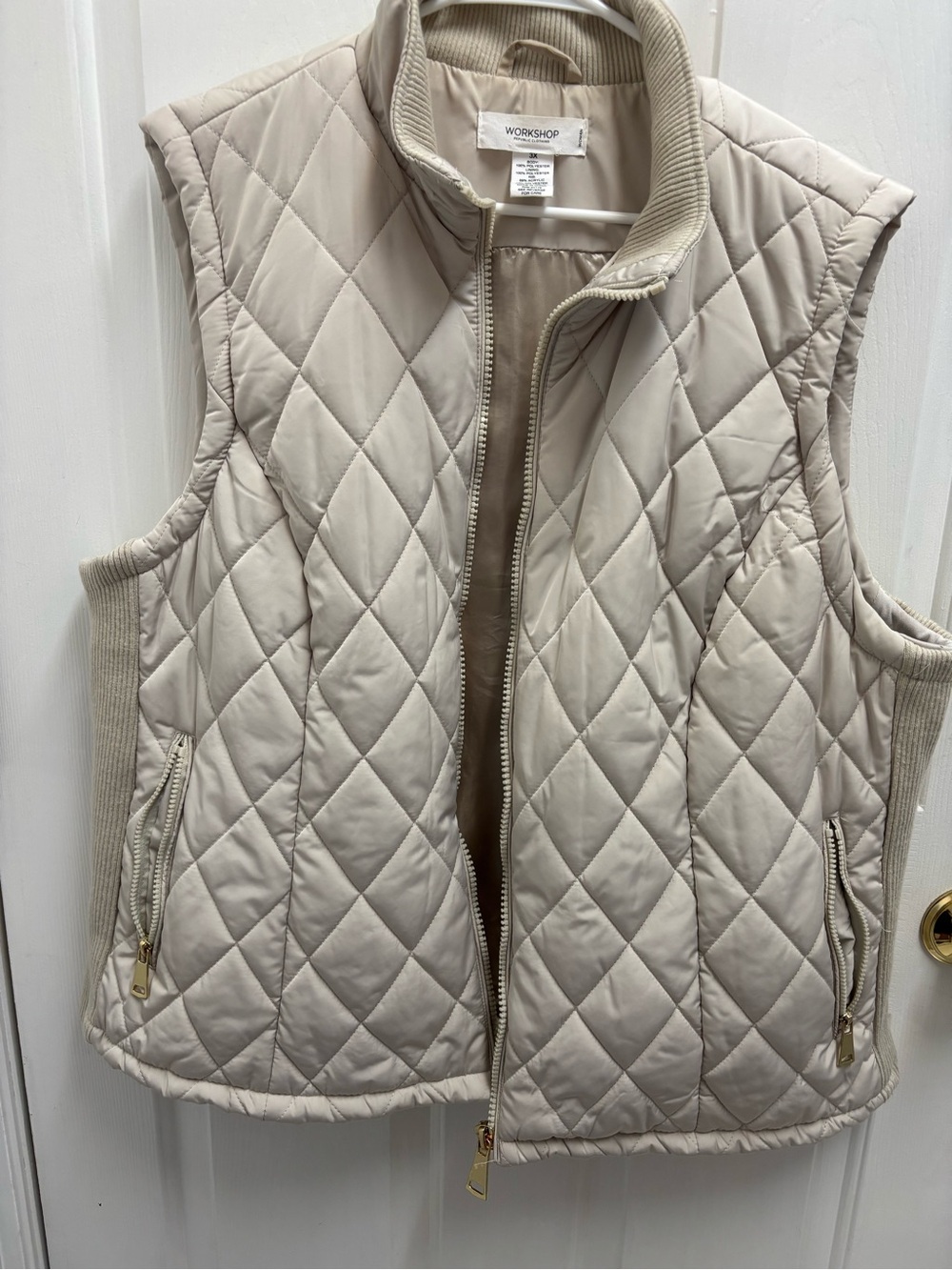 Workshop Republic Clothing Quilted Cream Diamond Vest with Gold Zippers